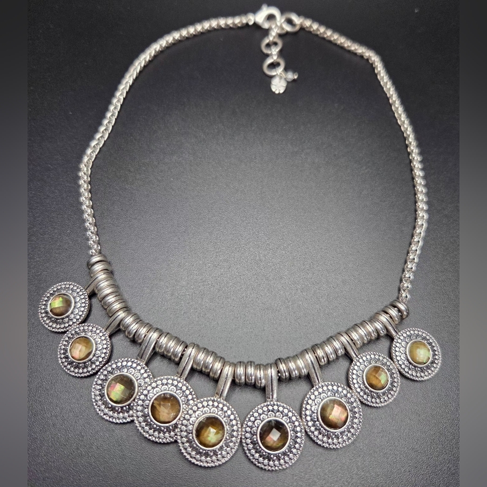 Vintage Lucky Brad Silverton Multi-Disc Abalone Look Statement Necklace - Picture 2 of 9